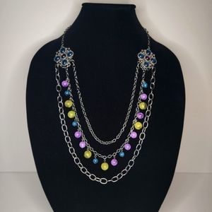 Jewel Toned Chain And Bead Necklace